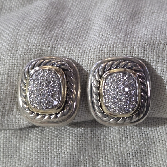 David Yurman Jewelry - David Yurman Pave Diamond Albion Earrings, SS & 14k, Omega Backs